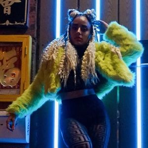 Fuzzy neon green coat